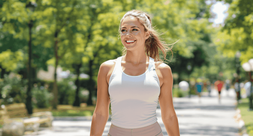 Femme souriante bénéficiant des bienfaits des multivitamines