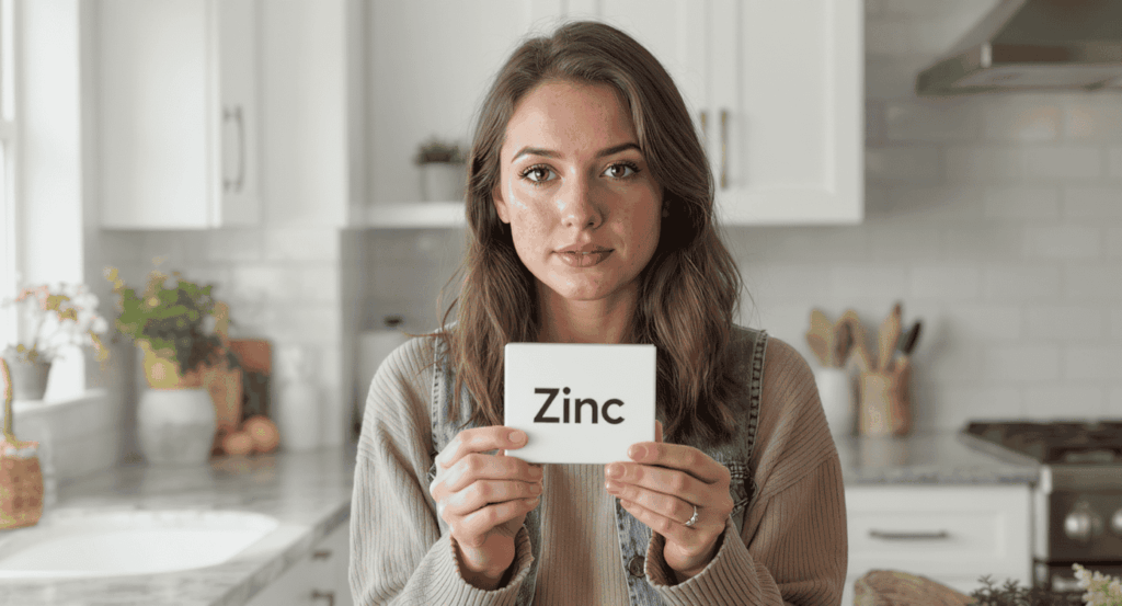 Personne avec de l'acné tenant une boite de zinc