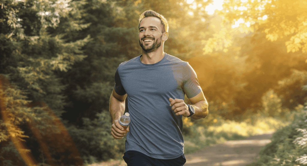 coureur en nature profitant des bienfaits d’une boisson d’électrolyte