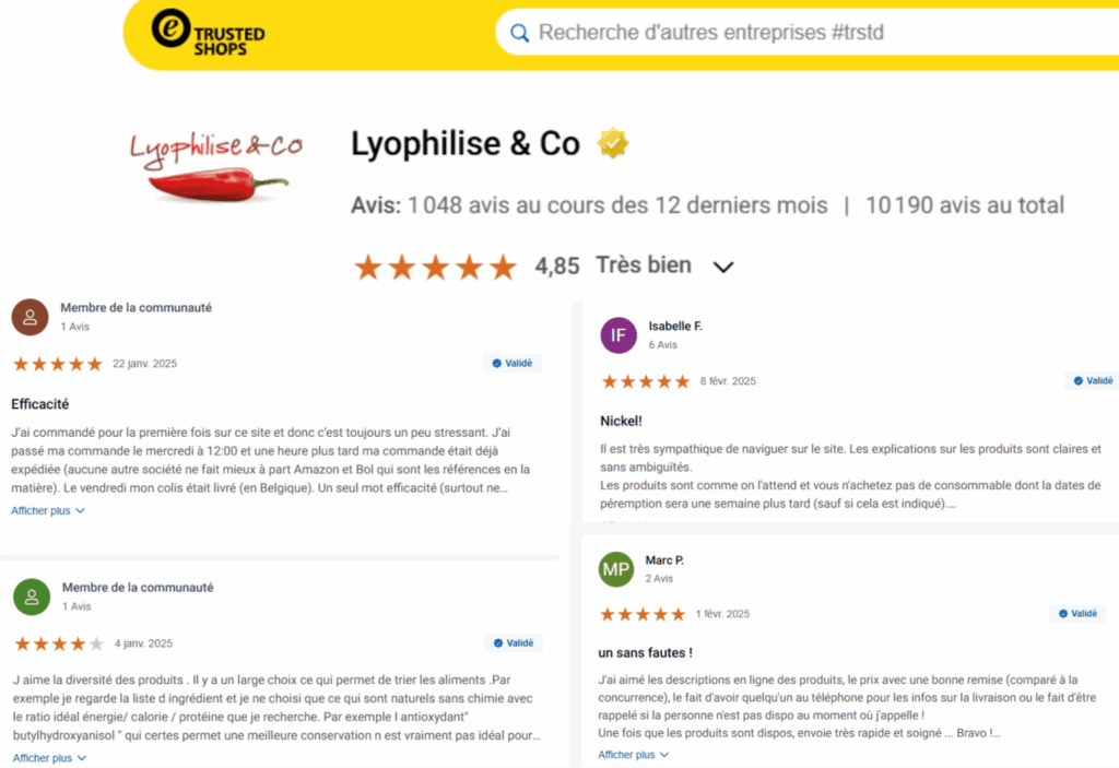 avis client sur la marque Lyophilise & Co
