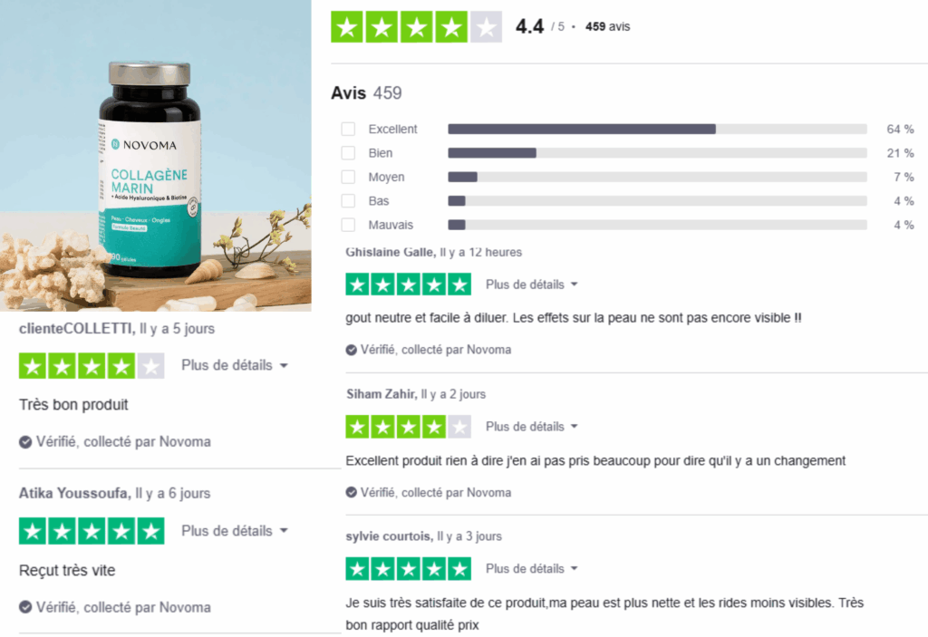 les clients avis sur le collagène marin de novoma