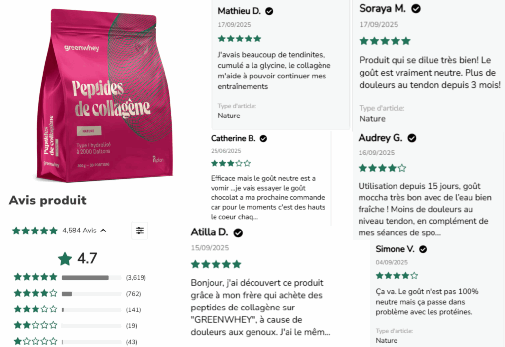 les avis des clients sur le collagène greenwhey